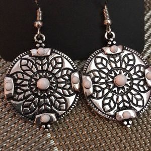 Silver White Bead Boho Earrings